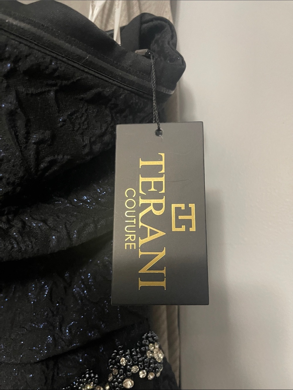 Terani Couture Black Strapless Beaded Waist Evening Dress - Picture 5 of 6